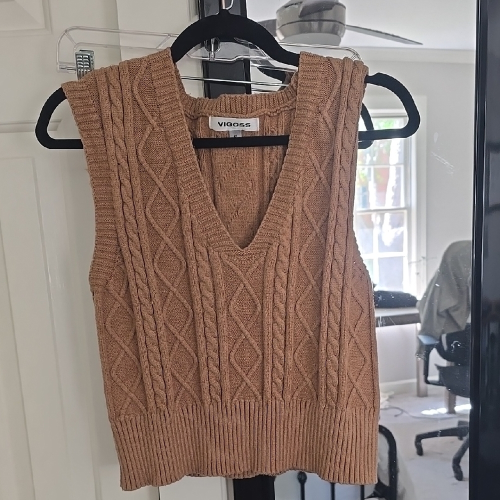 Women's Tan Cable Knit Sweater Vest